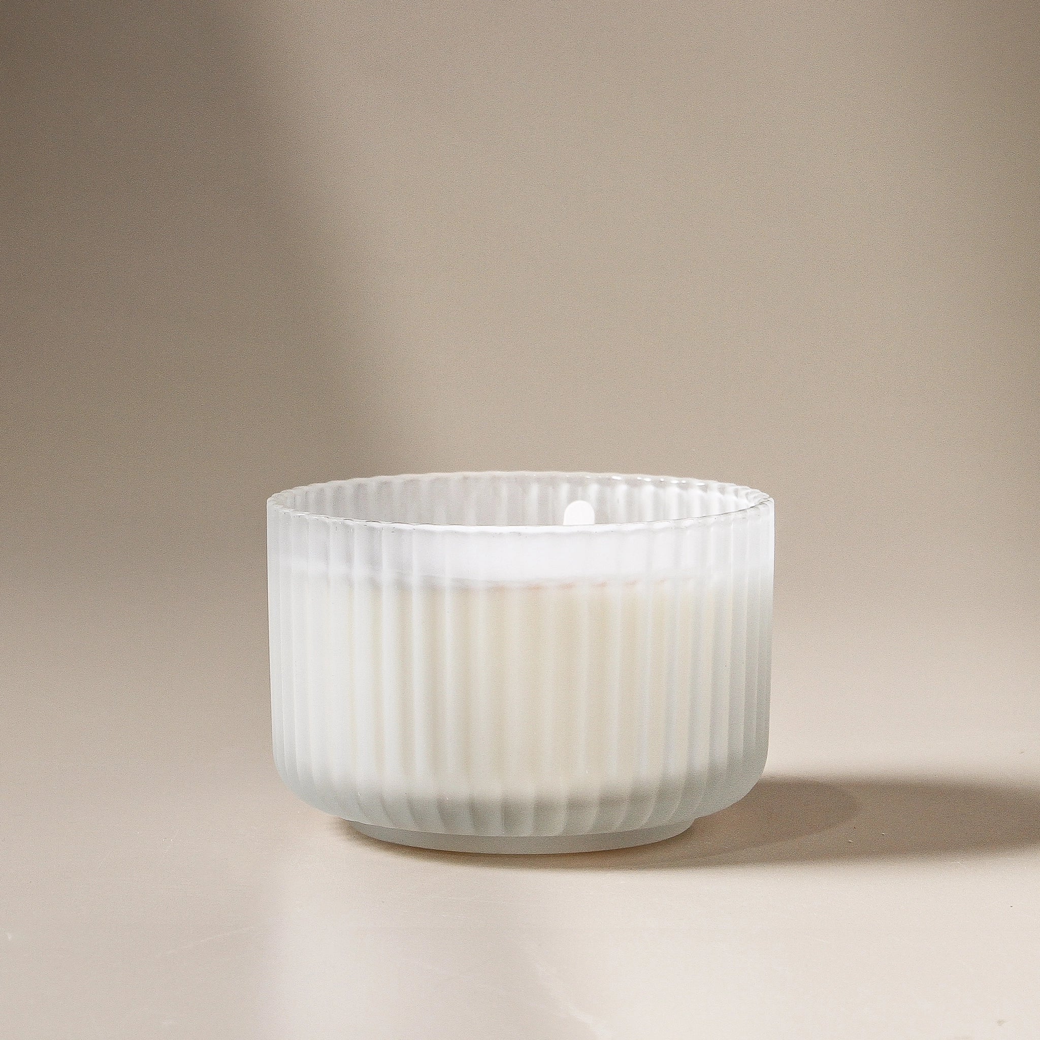 Cypress & Fir 5oz. Frosted White Footed Ribbed Glass Wood Wick - Image 2